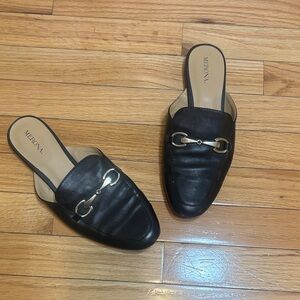 Merona Black Leather Mules with Silver Accents